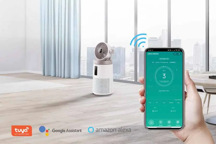 Kendalikan pembersih udara Anda dengan aplikasi “TUYA”.
Aktifkan Turbo Mode dan Breathing Light hanya di aplikasi.